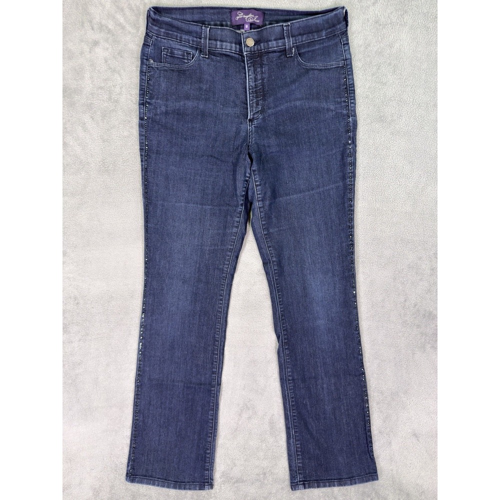 NYDJ Jeans Womens 12 Blue Straight Curvy Dark Wash High Rise Rhinestone Trim